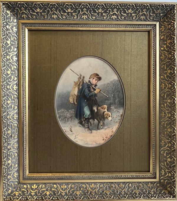 11372 - Boy Hunting Rabbits with dog, Image 1.