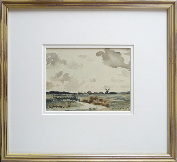 2370 - Untitled - landscape with Windmill by Llewellyn Petley-Jones (1908-1986)