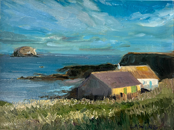 Coastal Cottages & Bass Rock, North Berwick, Scotland by Julia Chandler Lawing