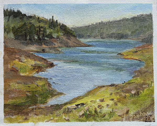 A Mossy Edged Lake, Plein Air Convention oil sketch no.3 by Daphne Cote