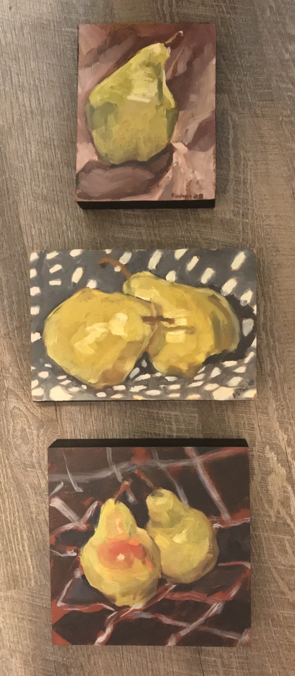 Triptych of Pears,  A Sexy Pear, A Pear on Date Night, A Peared Whisper by Daphne Cote