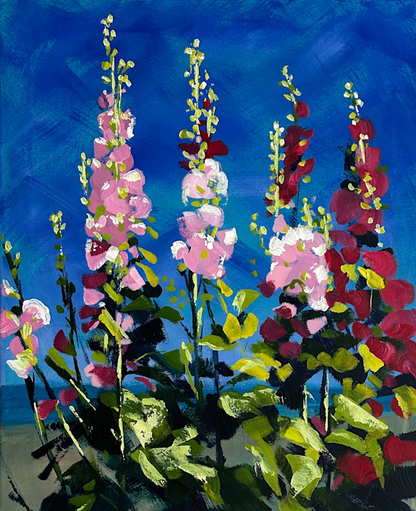 Hollyhocks by the Sea by Susan Clare, Image 1.