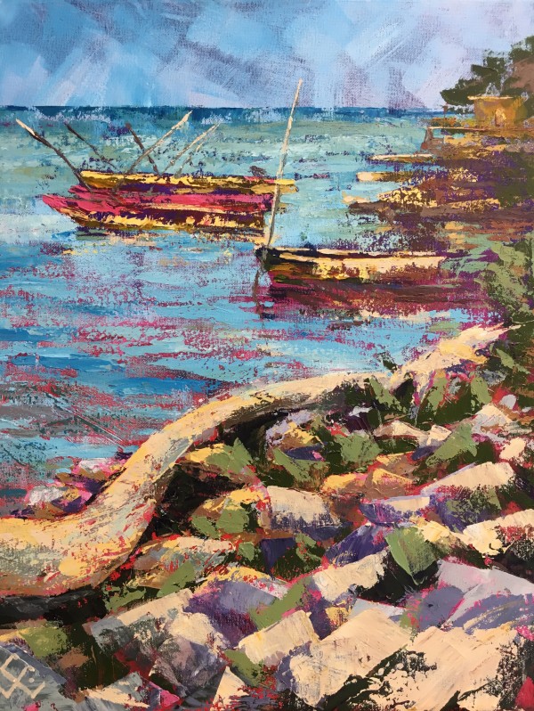 Pink Canoes and Driftwood by Susan Clare