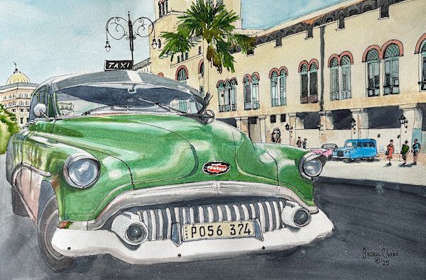 Green Taxi in Old Havana by Susan Clare