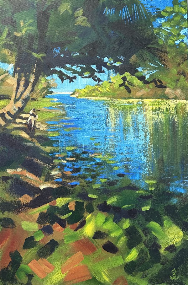 Heron in the Shade, Likkle Porti by Susan Clare
