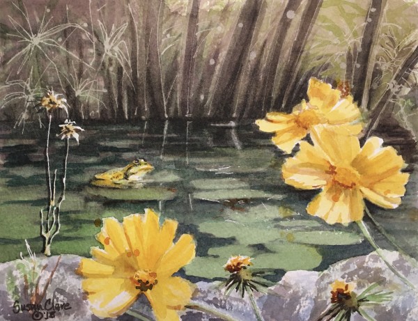 Cosmos at the Pond by Susan Clare