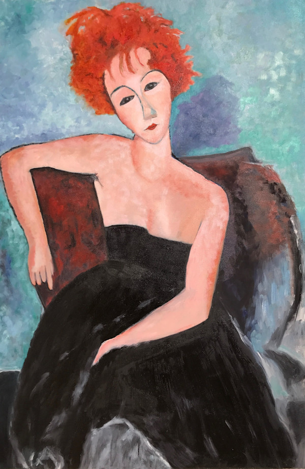 Red Headed Girl in Evening Dress (after Modigliani) by John Attanasio Fine Art Studio, Image 1.