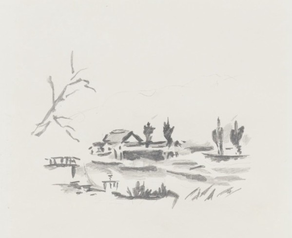 Pencil Sketch for “A Bridge Crossing Tōjō River”, first, 2023