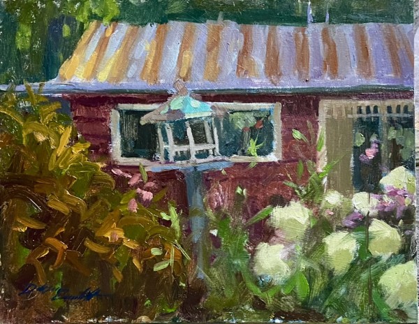 Cottage with Birdhouse by Katie Dobson Cundiff