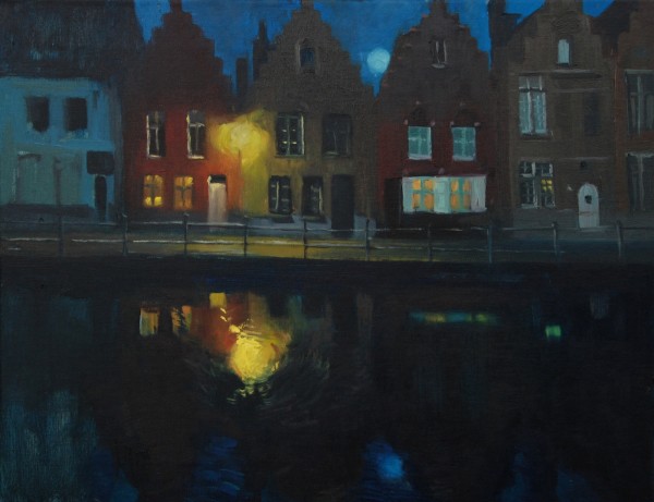 Brugge Night Canal by Katie Dobson Cundiff