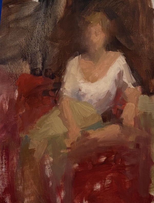 Figure on Red Couch by Katie Dobson Cundiff