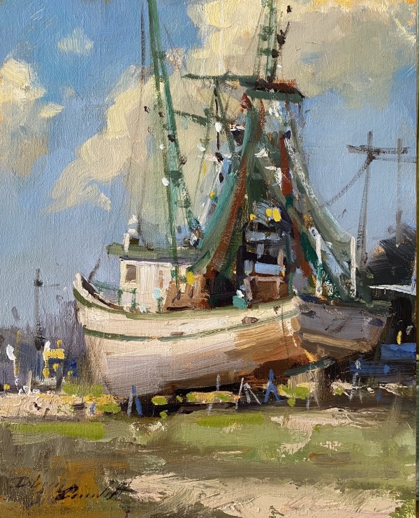 Shrimp Boat & Clouds by Katie Dobson Cundiff