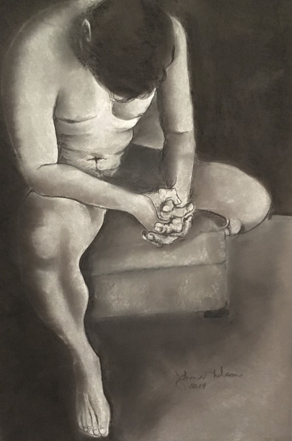 A male nude in prayer by John Vernon Nelson