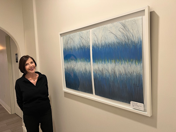 Cool Blue Strata - Double /Diptych Framed As One Artwork Under Glass by Carolyn Kramer