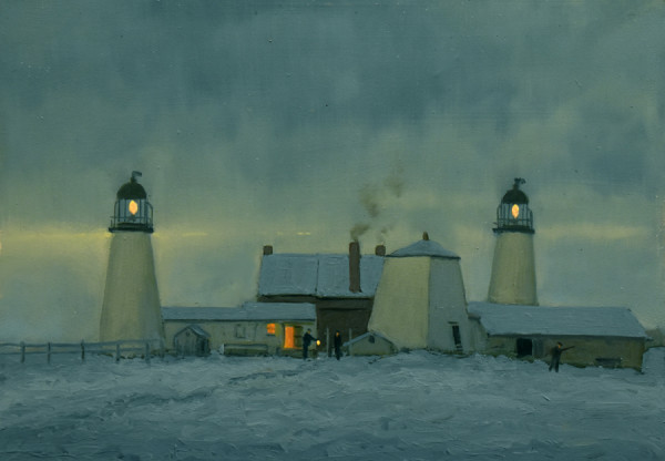 Winter at Chatham Twin Lights  circa 1850's by William R Davis