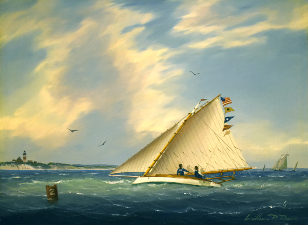 Catboat Racing off Sankaty Light, Nantucket by William R Davis