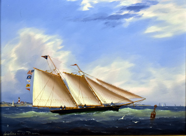Yachting under blue skies, Sankaty Light, Nantucket by William R Davis
