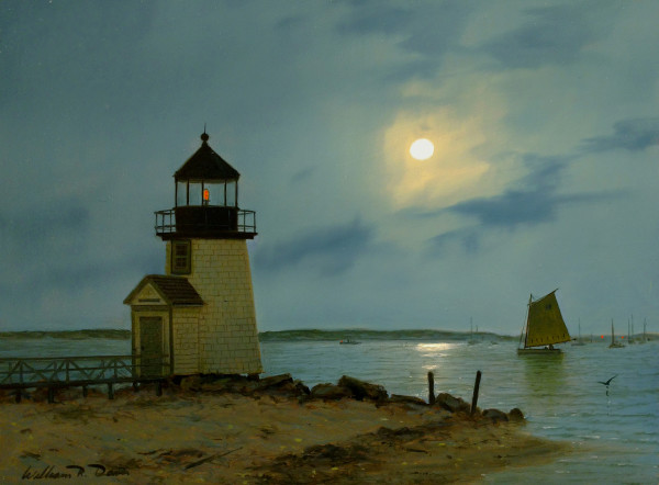 Full Moon at Brant Point Light, Nantucket by William R Davis