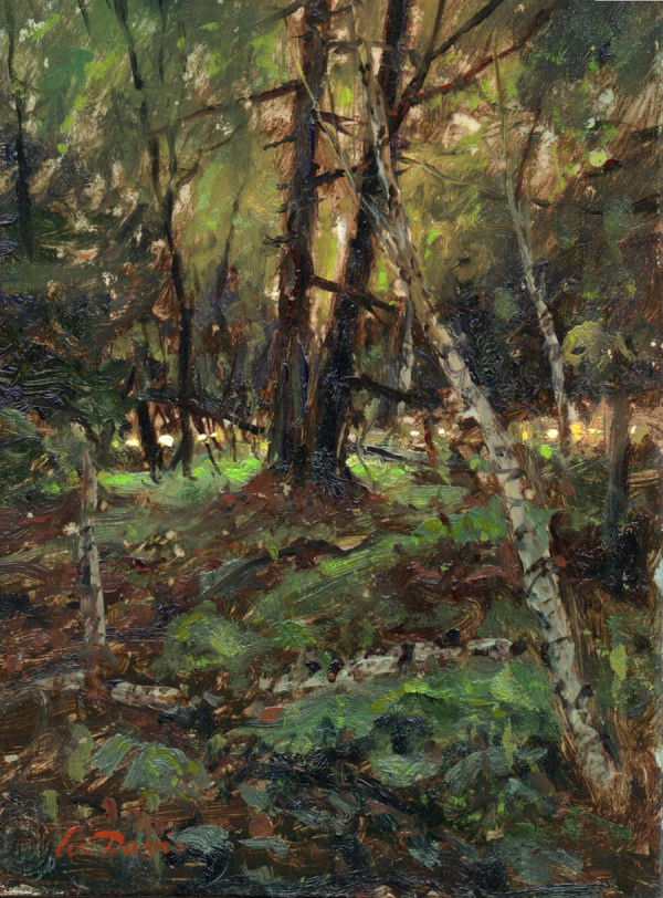 Painting in the Woods during Light Rain (Plein Air) by William R Davis