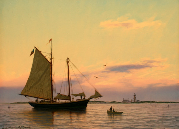 Fishing Schooner off Monomoy Light by William R Davis