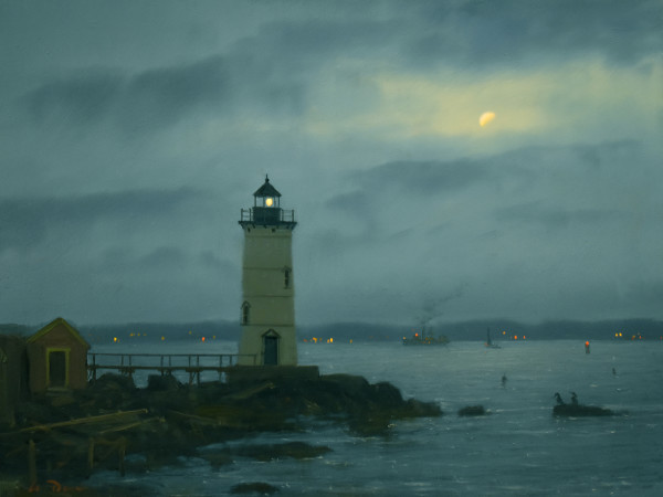 Stormy Evening at Portsmouth Light, NH by William R Davis