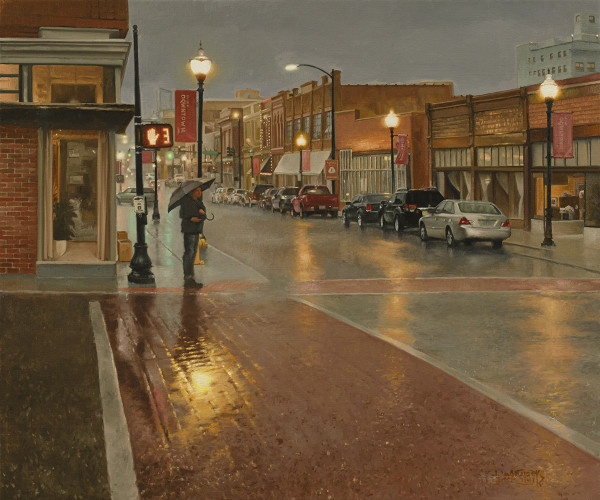 Rainy Evening Downtown by John Whytock - Oak Rose Studio