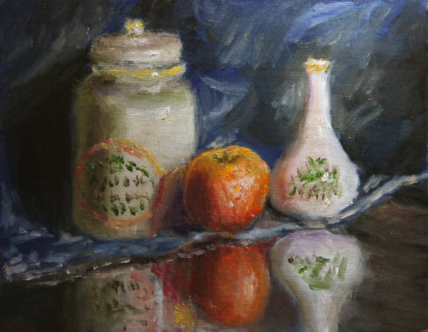 Pot, Apple, and Bottle by Ari Constancio