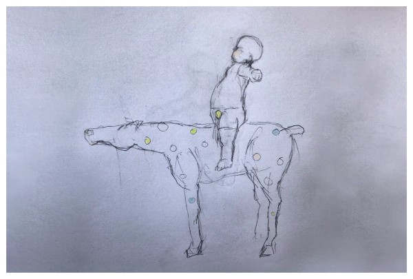 Tot on Horse with Spots