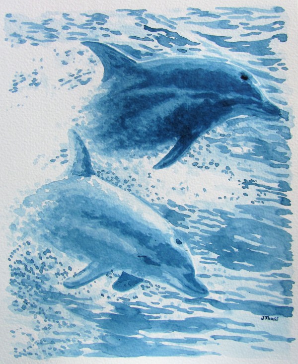 Dolphins in the Waves by Jane Thuss by Jane Thuss