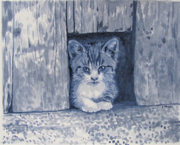 Kitten in the Barn Door by Jane Thuss