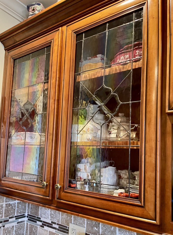 Commission: Stained Glass Panels for Kitchen Cabinets by Jane D. Steelman