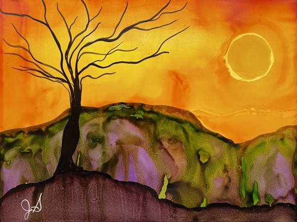 Alcohol Ink Abstract Landscape 0002 by Jane D. Steelman