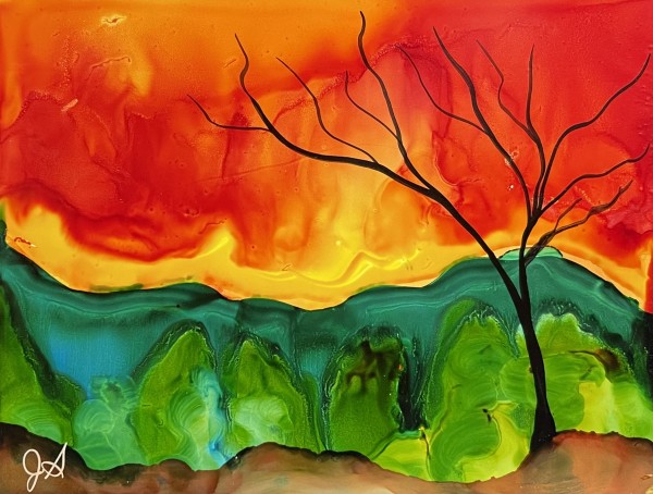 Alcohol Ink Abstract Landscape 0026 by Jane D. Steelman