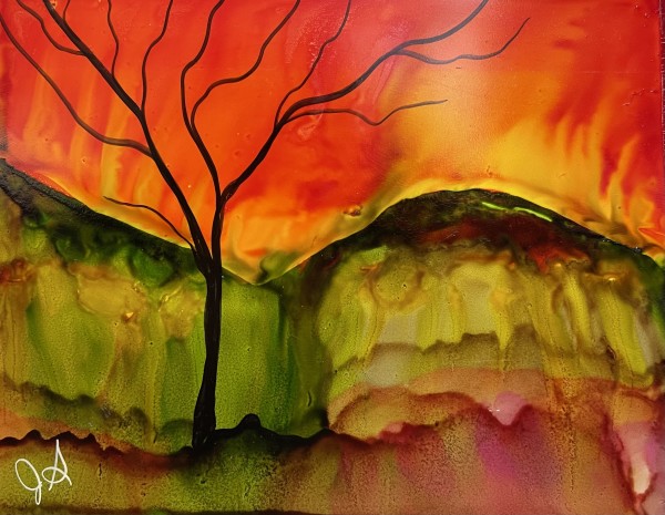 Alcohol Ink Abstract Landscape 0033 by Jane D. Steelman