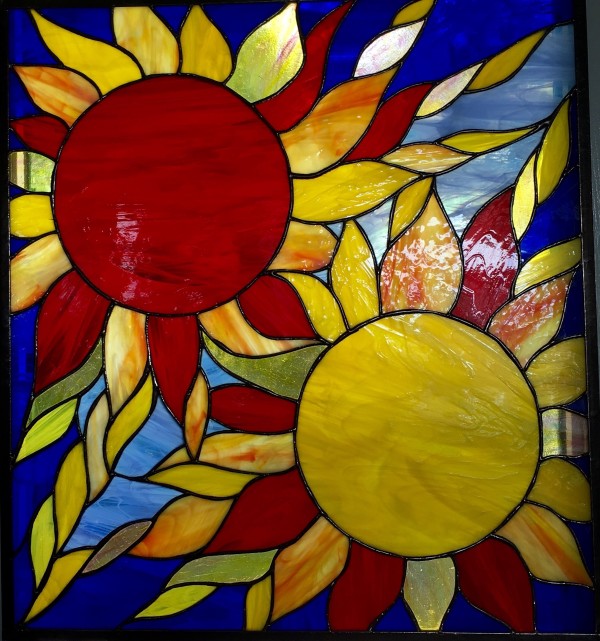 Commission:  Double Sun Stained Glass by Jane D. Steelman