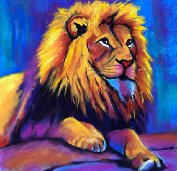 Rainbow Lion Looking Right by Jane D. Steelman