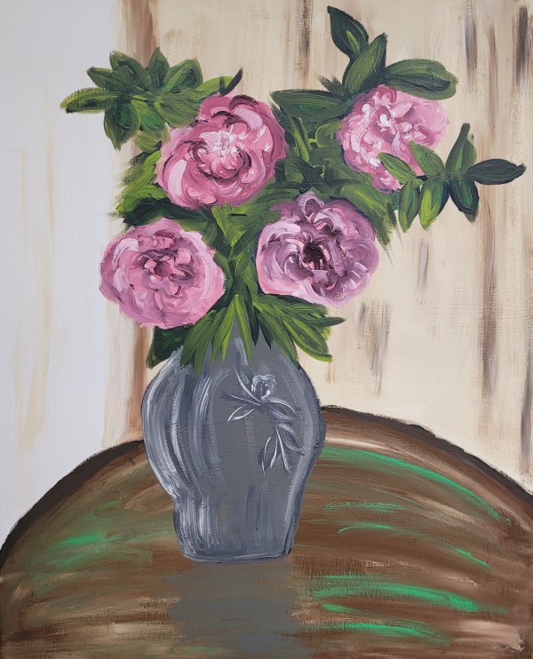 Pink Flowers in Vase by Rita A