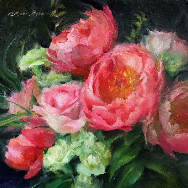 Coral Peonies and Roses by Anna Rose Bain