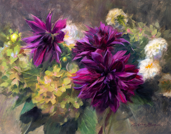 Dahlias and Hydrangeas by Anna Rose Bain