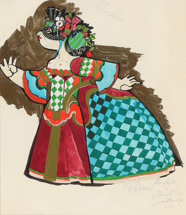 Costume Sketch for Magdelone in "De Usynlige" by Bjørn Wiinblad