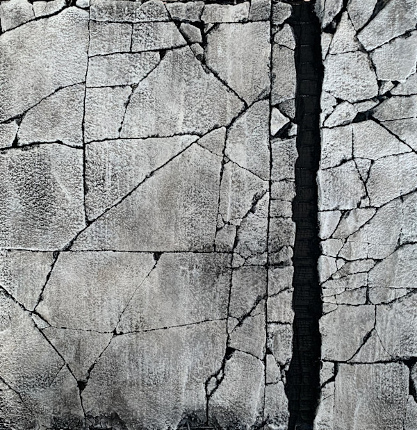 River Stone Collection: Carbon Black and Titanium White. Mixed media by Karen Bagayawa