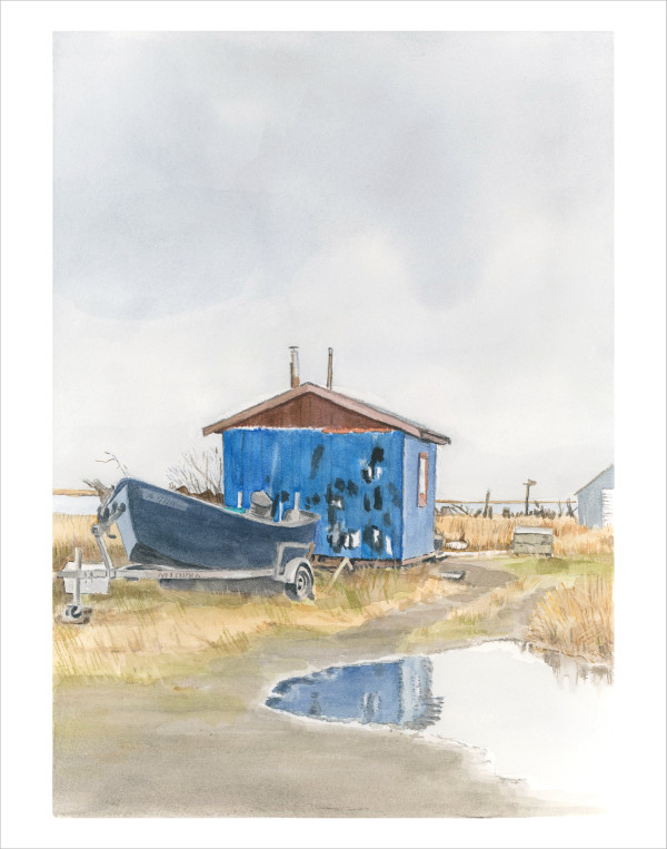 Yakutat #2, Blue with Boat by Judy Steffens