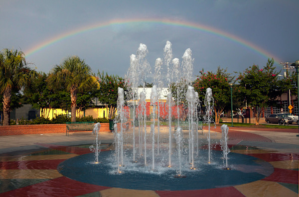 Fountain and rainbow at Parc Sans Souci by Philip Gould