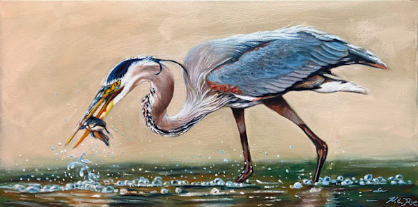 Great Blue Heron catching Catfish by Herb Roe