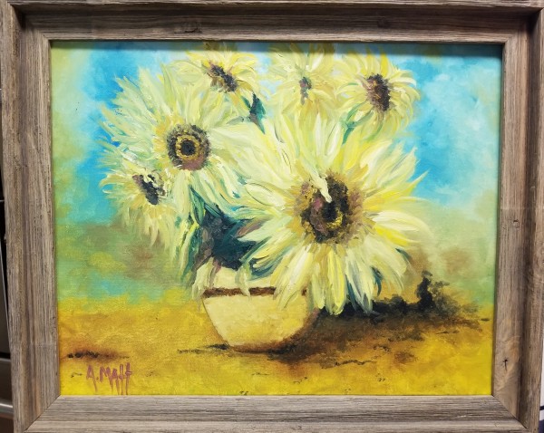 Sunflowers in Yellow Pot by Anne Matt