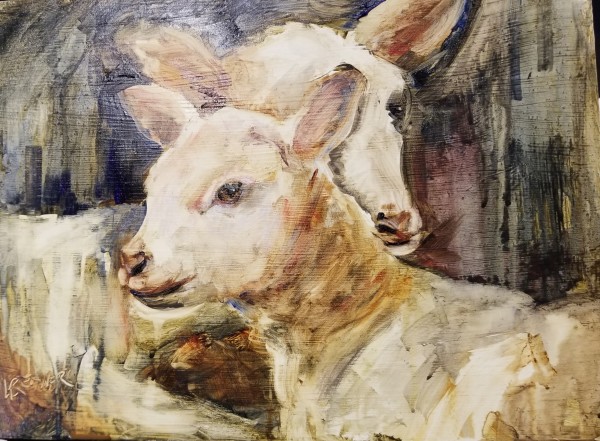 Lambs in the Barn by Lynette Redner