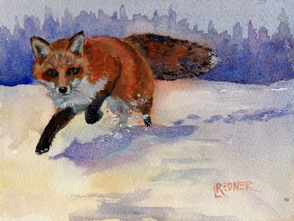 Running Fox in the Snow by Lynette Redner