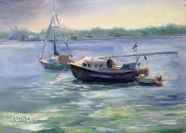 Morning Light  on the Boats by Lynette Redner