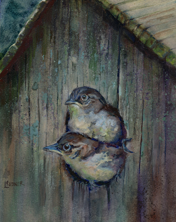 On the Verge Of Leaving the Nest: Two Baby Sparrows by Lynette Redner