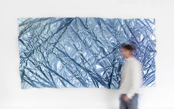 wrinkled blue iridescent panel by Christopher Prinz